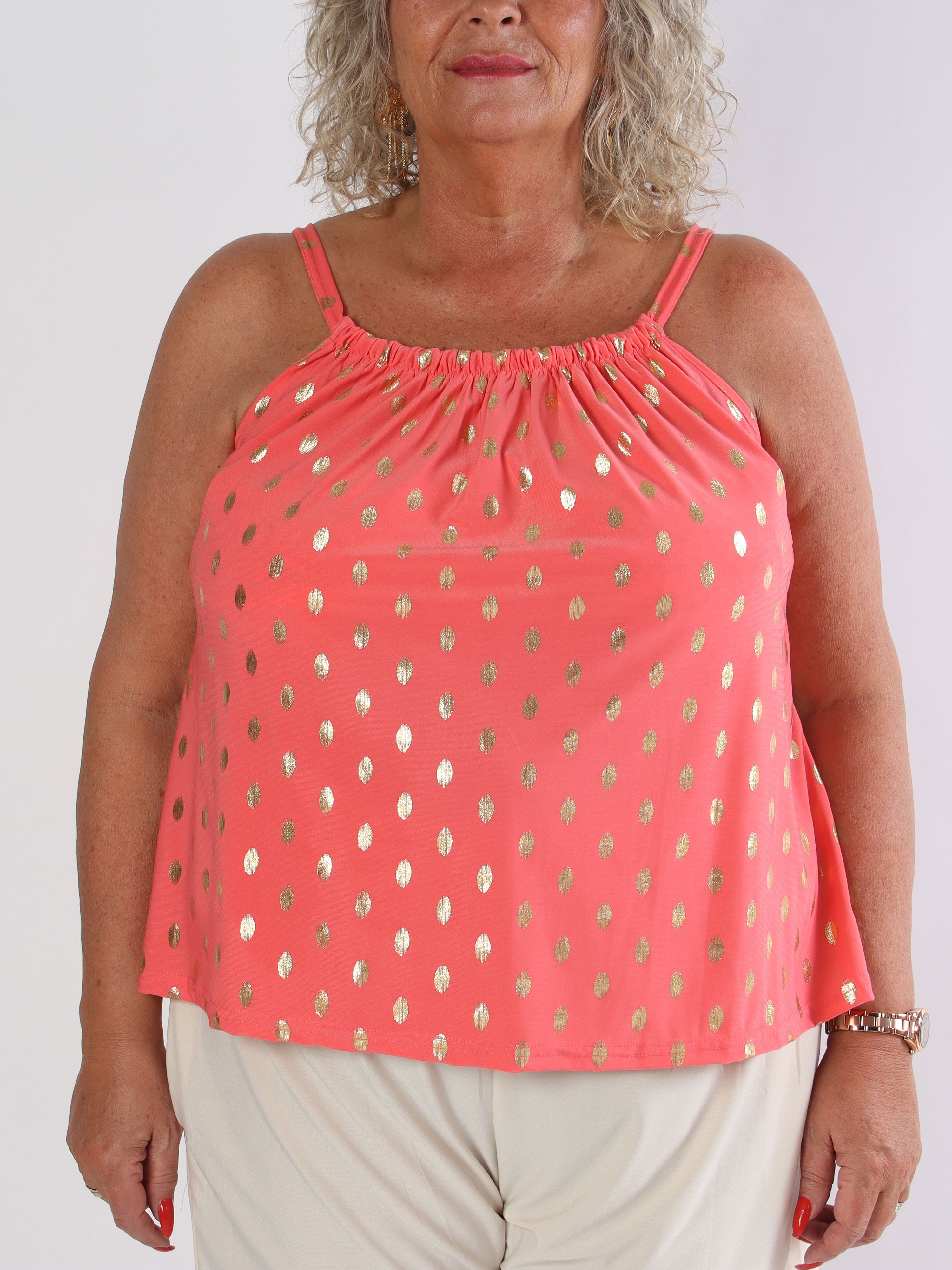 Sunlove Dot Top - Elastisk plus size stroptop med guld dutter